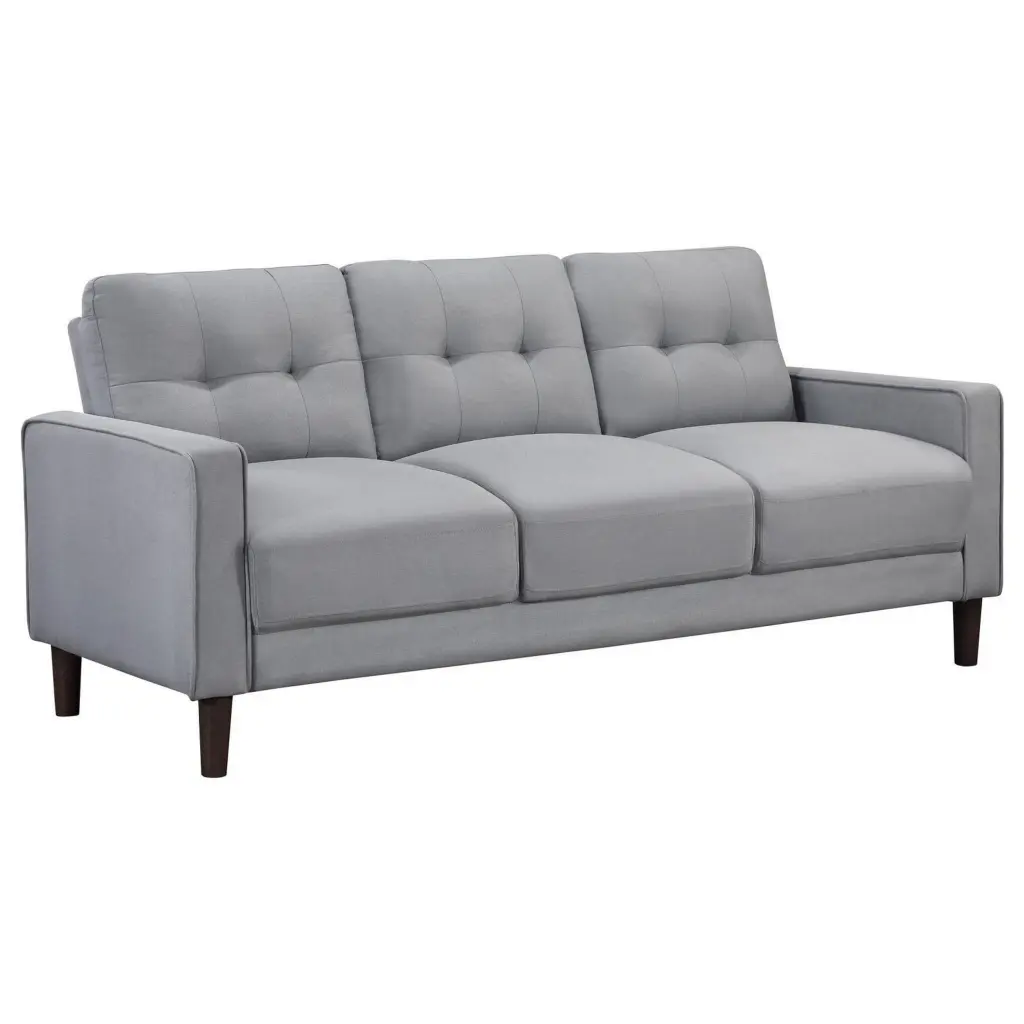 77 Inch Bow Sofa Grid Tufted Back and Track Arms Gray royal hampton