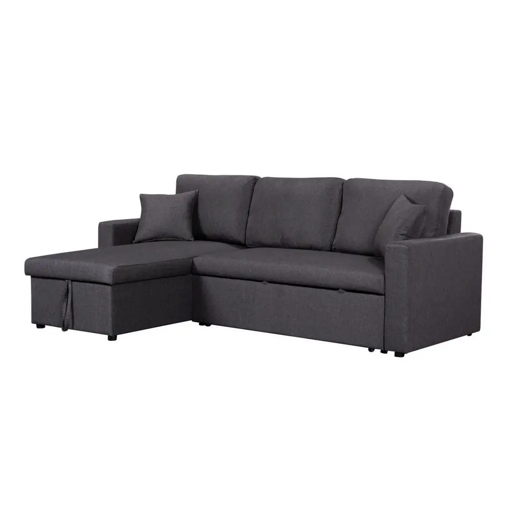 82 Inch Reversible Sleeper Sectional Sofa Storage Chaise Dark Grey royal hampton