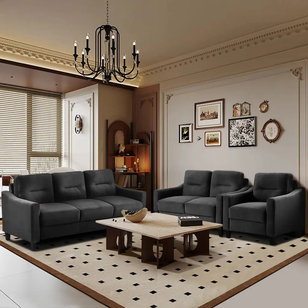 Couch Cozy Sectional Couches Set 1 2 3 Black Velvet Timber Primary samhao