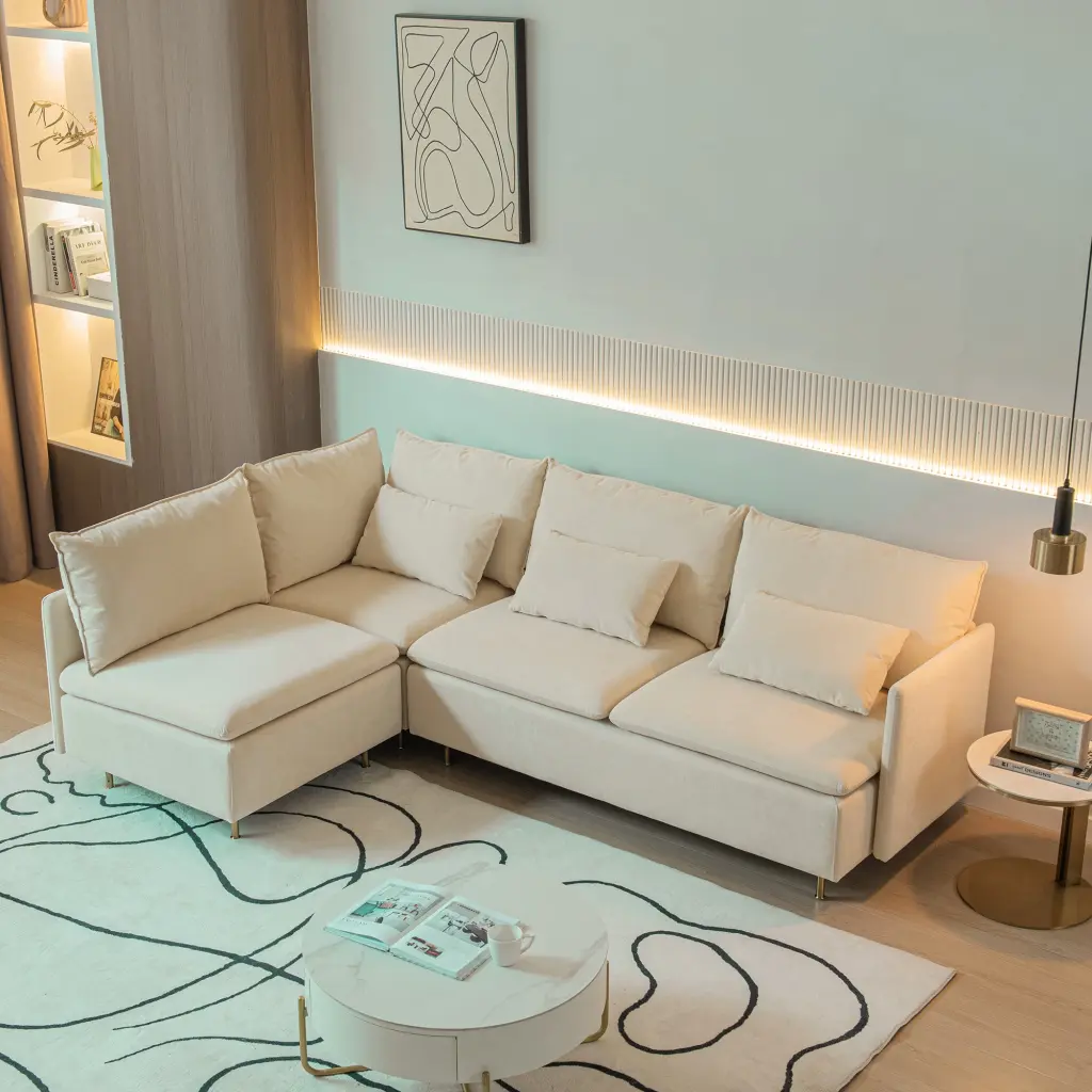 Modular L Influenced Corner Sofa Movable Chaise Facing Left Right Beige senge