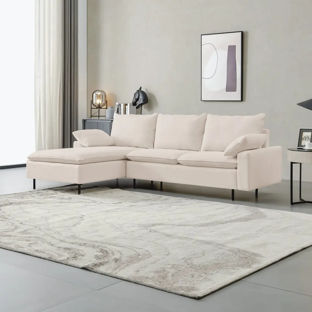 L Shaped Linen Sectional Sofa Right Chaise Left Facing Chaise Beige senge