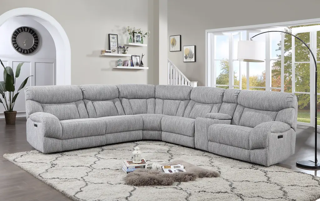 Park City 6 Piece Sectional Sofa Pearl White Polyester L-Shaped Living Room Set steve silver furniture