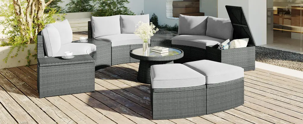 10 Piece Outdoor Sectional Half Round Patio Rattan Sofa Set PE Wicker topmax