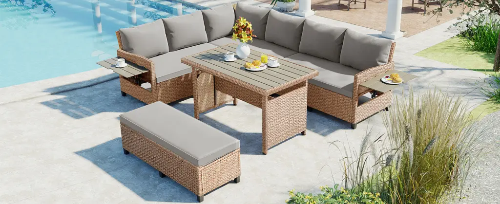 Tomax 5 Piece Outdoor Patio Rattan Sofa Set Sectional PE Wicker L Shape topmax