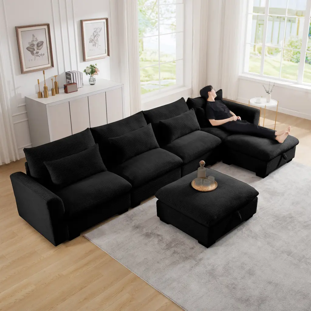 Big Deep Seat U Shaped Corduroy Sectional Couches Living Room 4 Seater ui furniture
