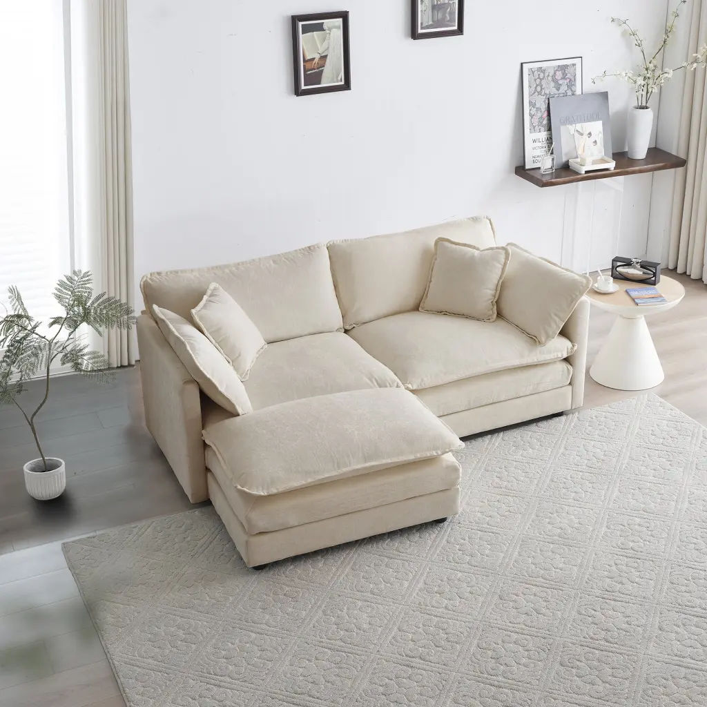 Chenille Two Seater Sofa 1 Footrest 2 Seater L Shaped Sectional ui furniture