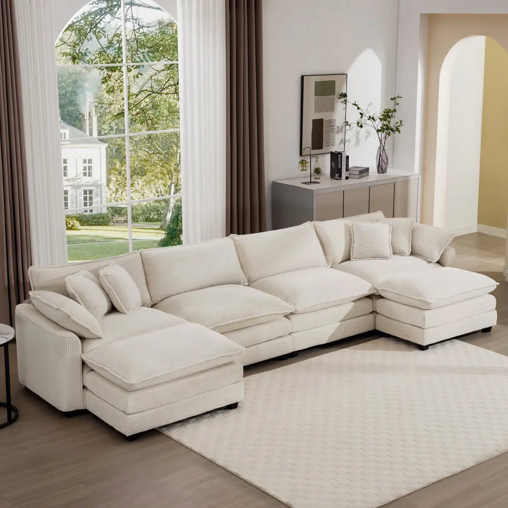 Cloud Like Comfy Soft Upholstered 4 Seater Modular Sofa 2 Ottomans ui furniture