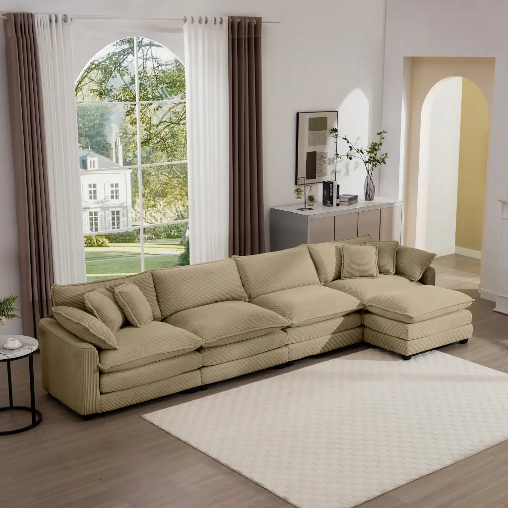 Corduroy Modern Upholstered 4 Seater Sofa Footstool ui furniture