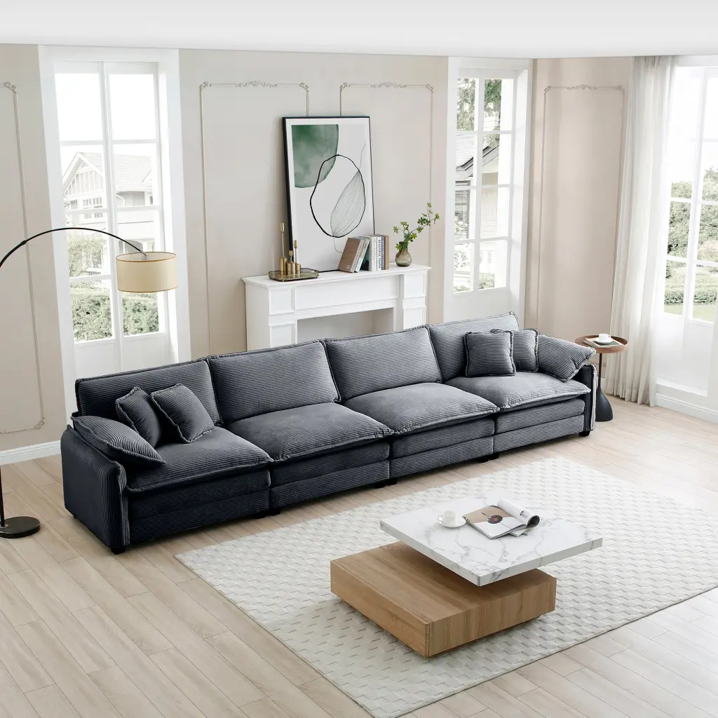 Corduroy Modern Upholstered 4 Seater Sofa Office and Living Room ui furniture