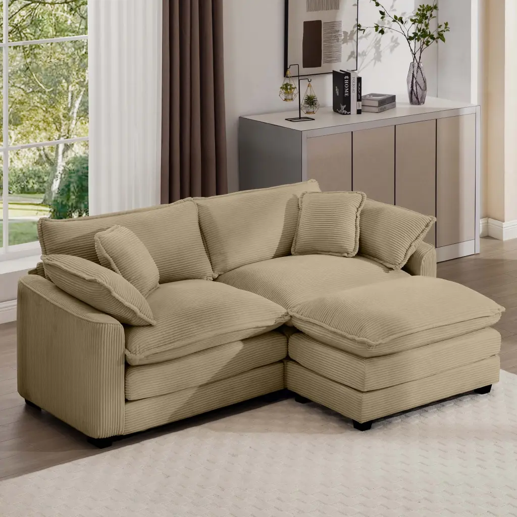 Corduroy Two Seater Sofa Footrest L Shaped 2 Seater Sofa ui furniture