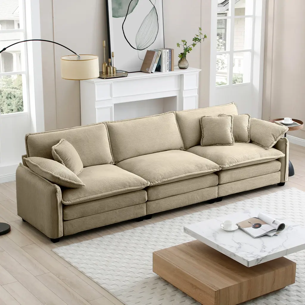 Mid Century Modern 3 Seater Sectional Sofa 2 Arm Pillows And 3 Throw Pillows ui furniture