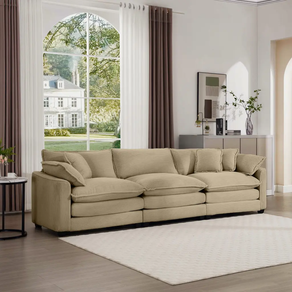Mid Century Modern Sectional Sofa 3 Seater 2 Arm Pillows Living Room ui furniture