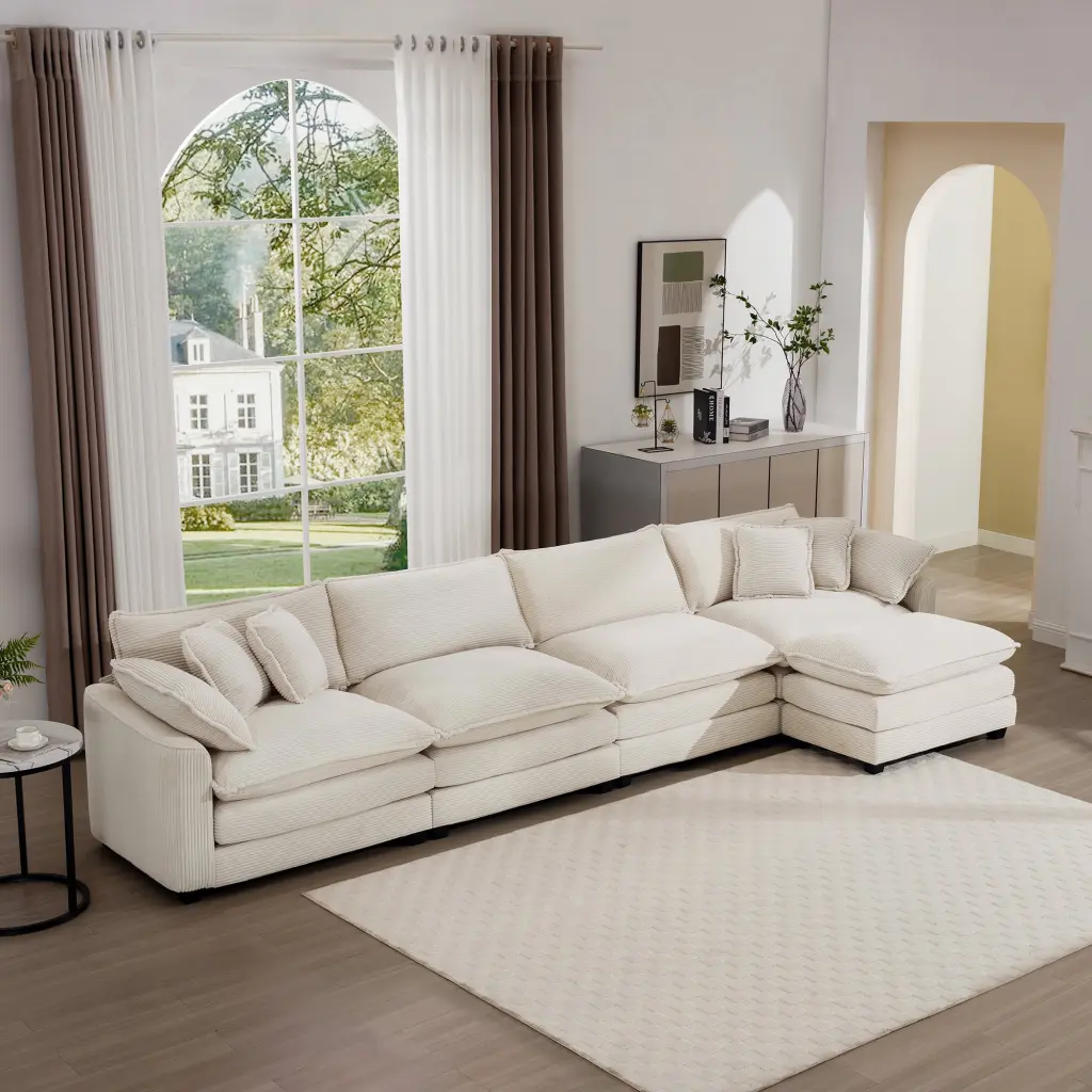Modern Upholstered L-Shaped Modular Sectional Sofa, 4 Seater ui furniture
