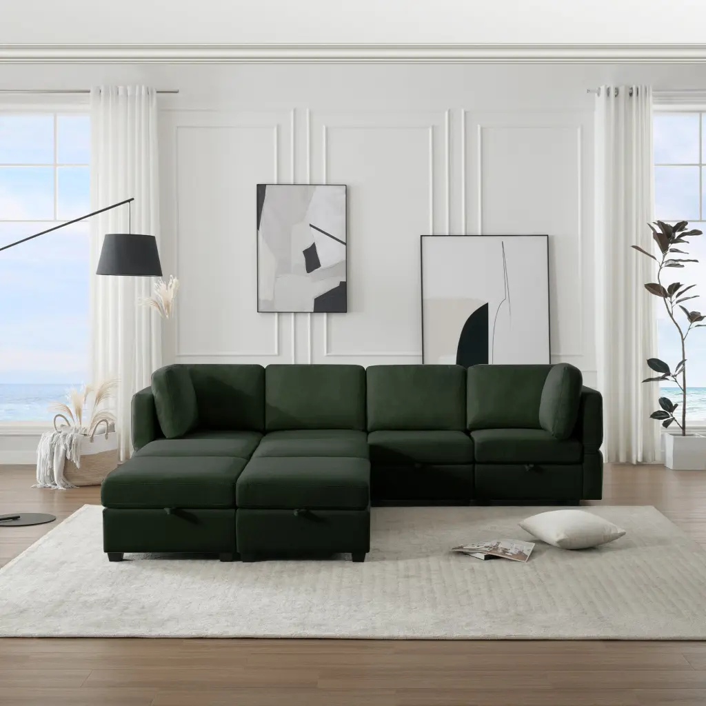 Modular Convertible U Shaped Sectional Sofa Storage Ottoman ui furniture