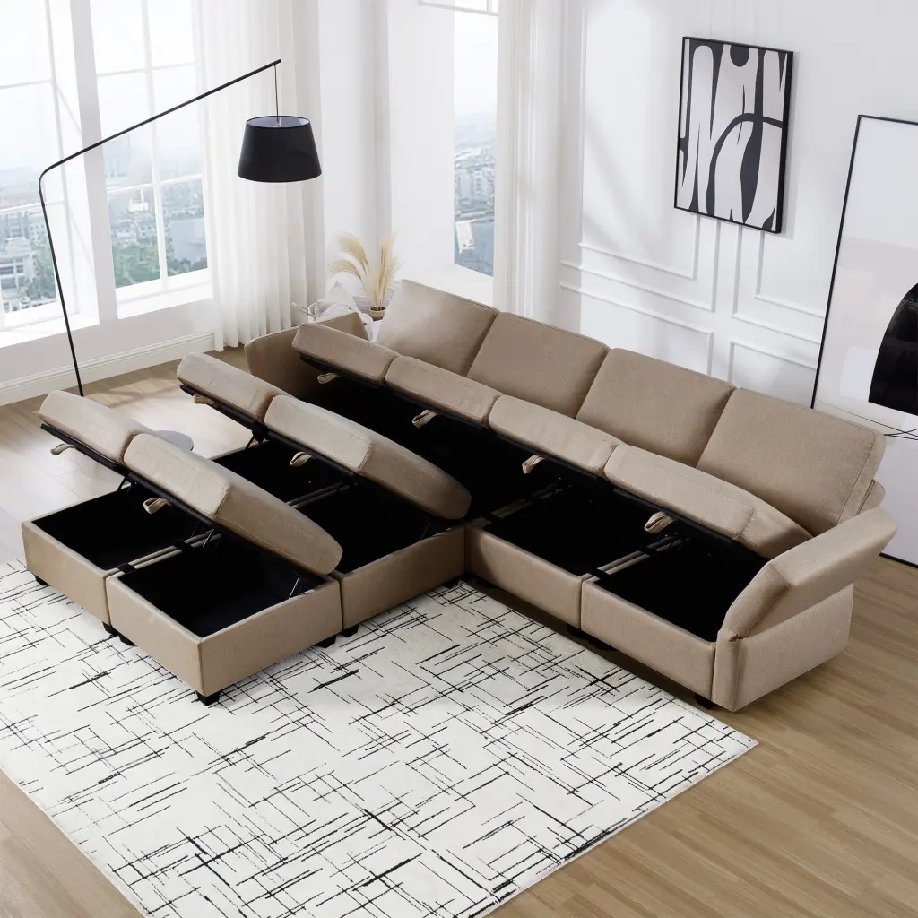 Modular Convertible U Shaped Sectional Sofa Storage Ottoman ui furniture
