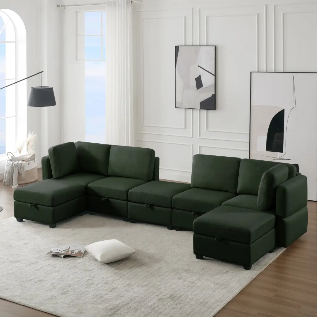 Modular Sectional Sofa U-Shaped Ottoman 7-Seater Living Room ui furniture