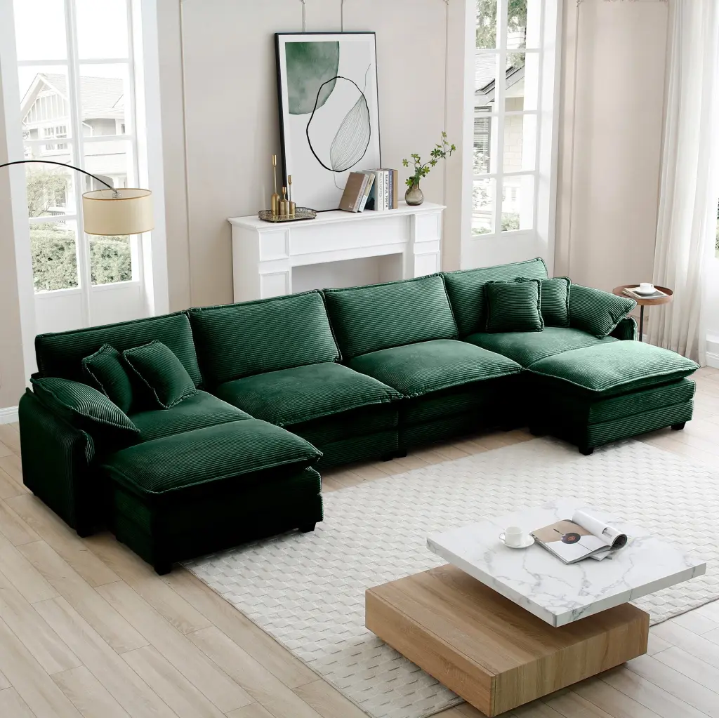 Over U Influence Corduroy Sofa Modern Upholstered 4 Seater 2 Pillows ui furniture