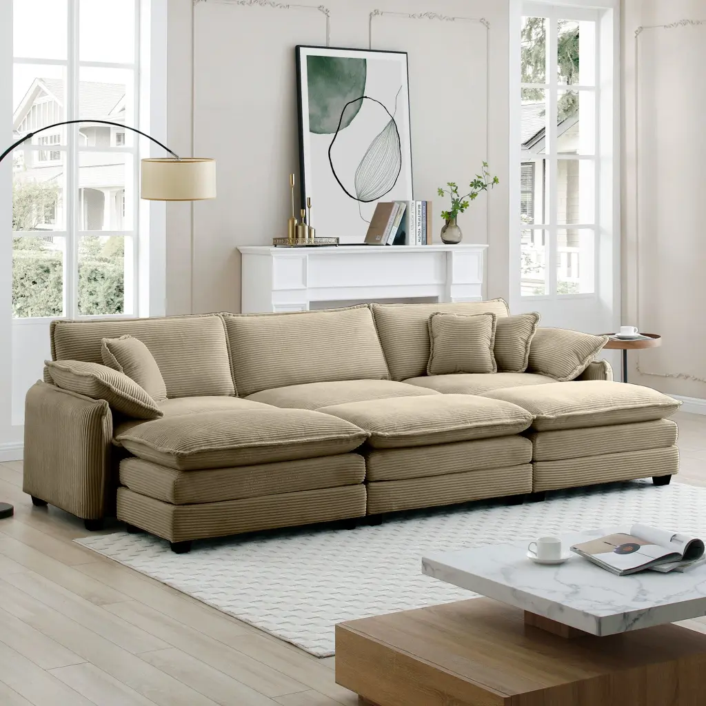 Oversized Modular Cushioned Sofa, 3 Ottomans To Work As Sleeper Sofa ui furniture