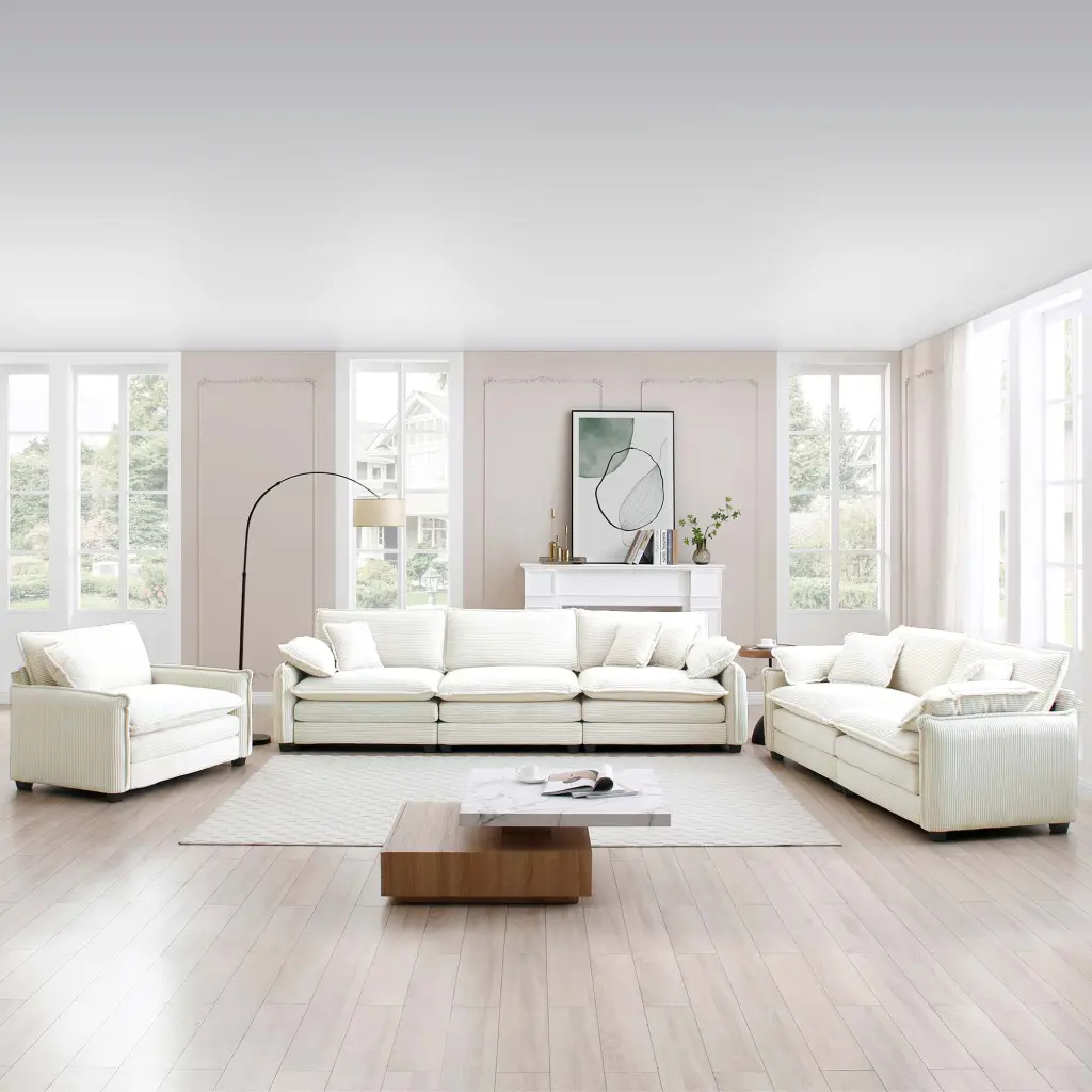 3 Piece Cozy Oversized Sectional Sofa One Single Sofa and One Chaise ui furniture