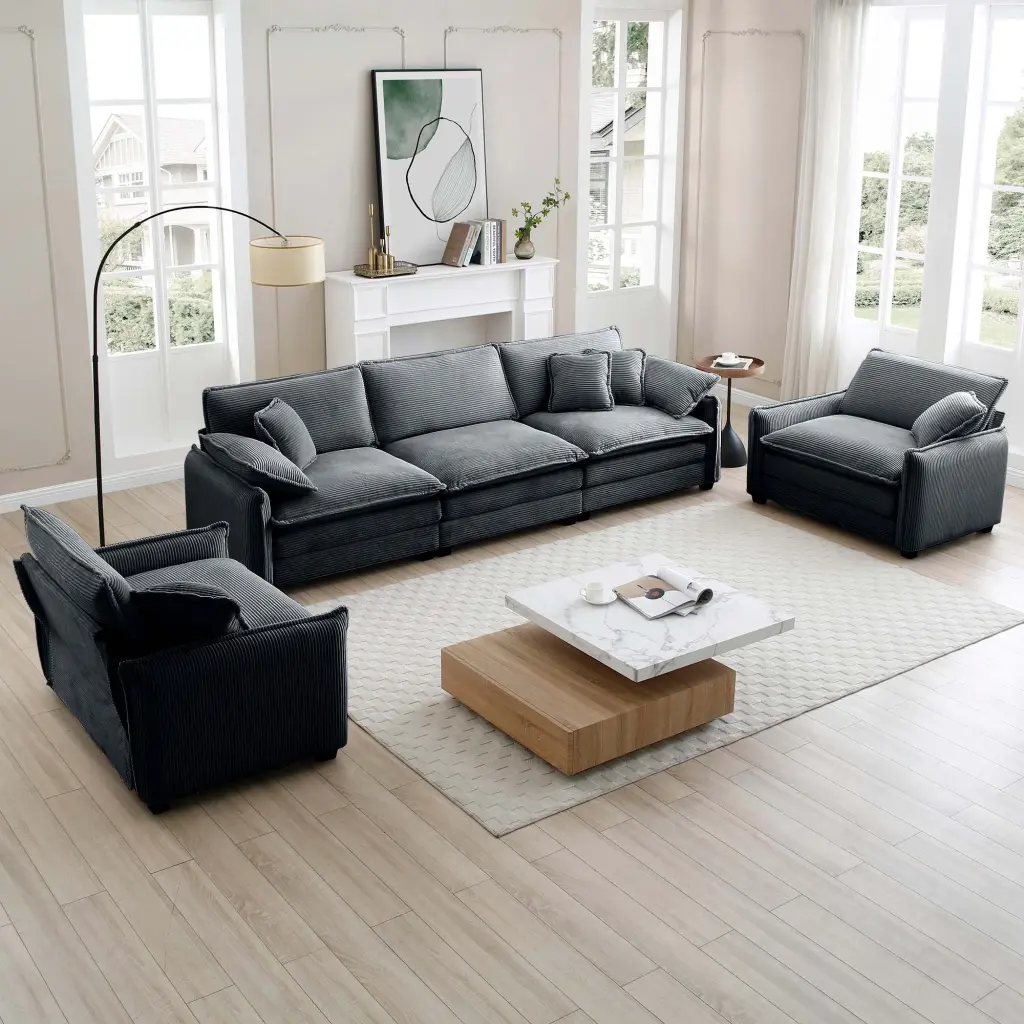 Warm and Comfortable Sofa Set Soft Cushions and Pillows Home Theater ui furniture