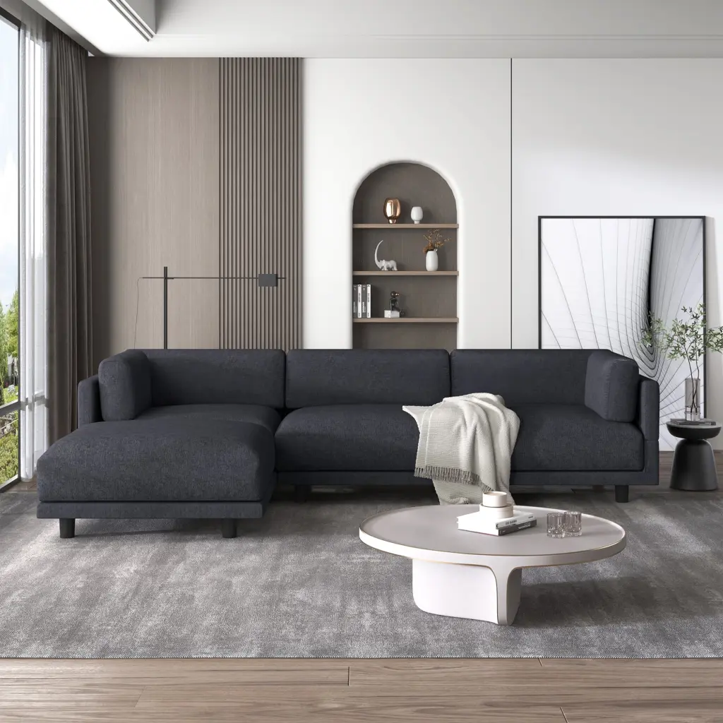 L-Shaped Upholstery Convertible Sectional Sofa Reversible Chaise u_style