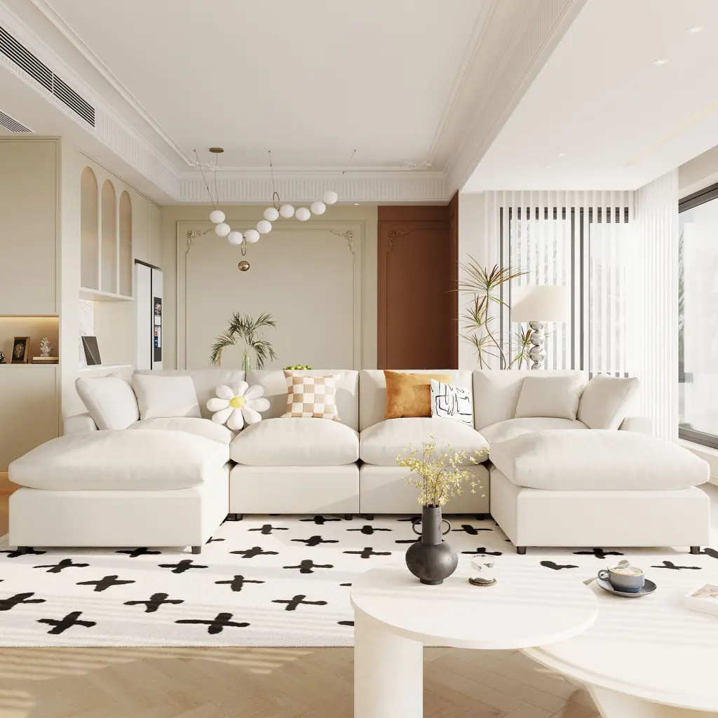 Modern Large U Influence Sectional Sofa 2 Large Chaise Removable Ottoman u_style