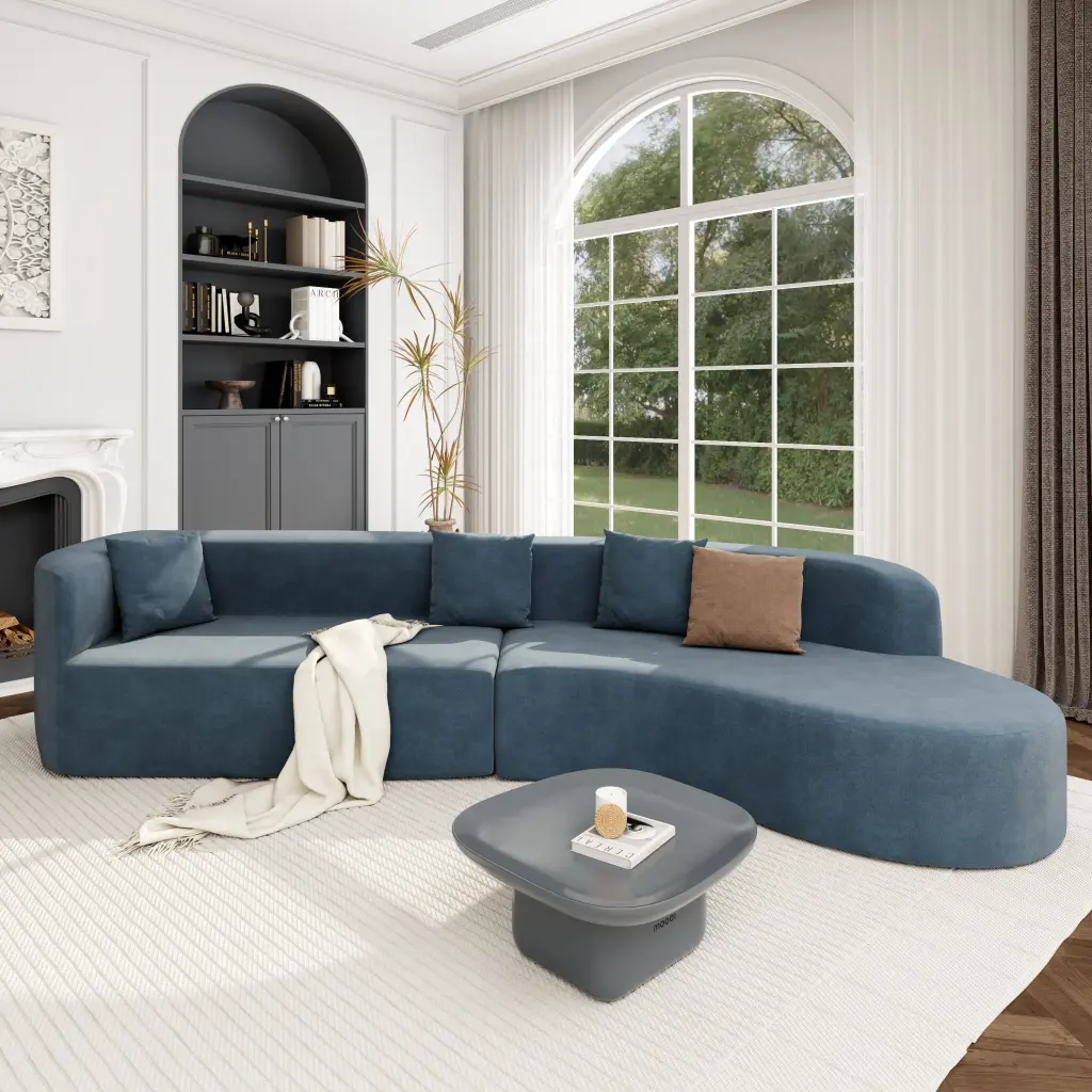 Modern Large 2 Piece Sectional Sofa 3 Pillows Beige u_style