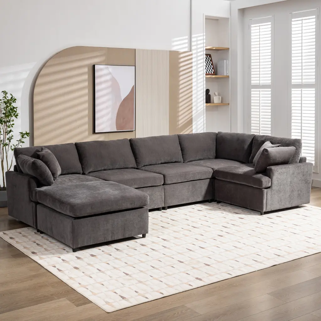 Modern Large U Shape Sectional Sofa Removable Ottomans Living Room u_style