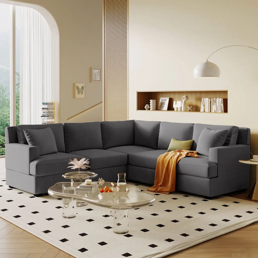 Sectional Modular Sofa 2 Tossing Cushions And Solid Frame Living Room u_style
