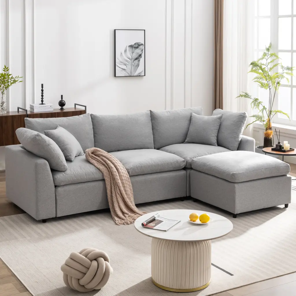 L Shaped Down Filled Convertible Sectional Sofa Chaise u_style