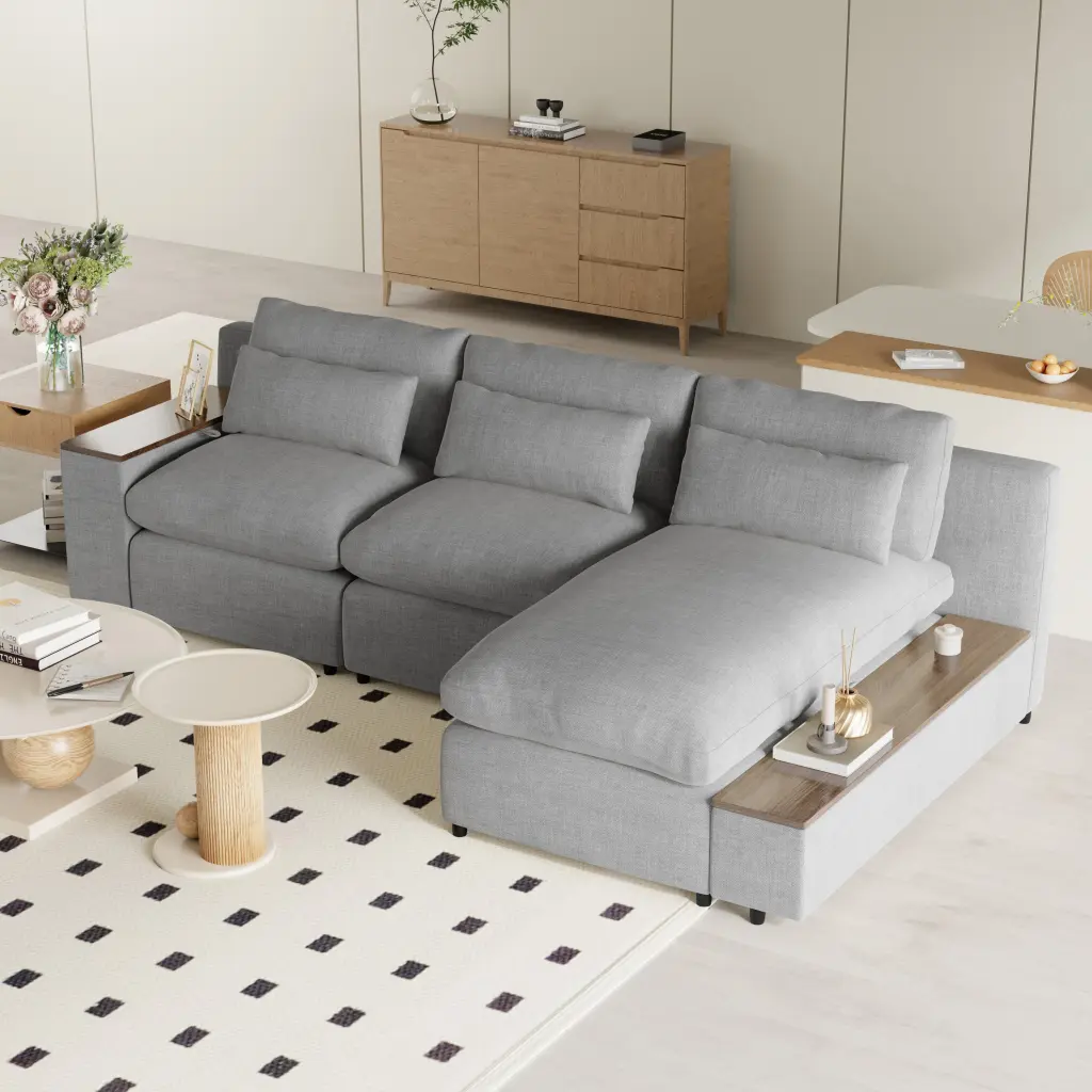 L Shaped Modular Sectional Sofa Removable Back Cushions and 3 Pillows u_style