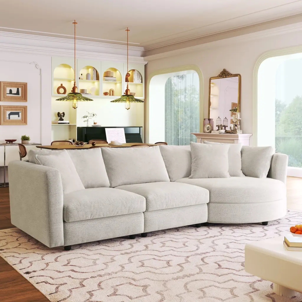 Three Indoor Cushioned Combination Sofas Three Pillows and Curved Design u_style