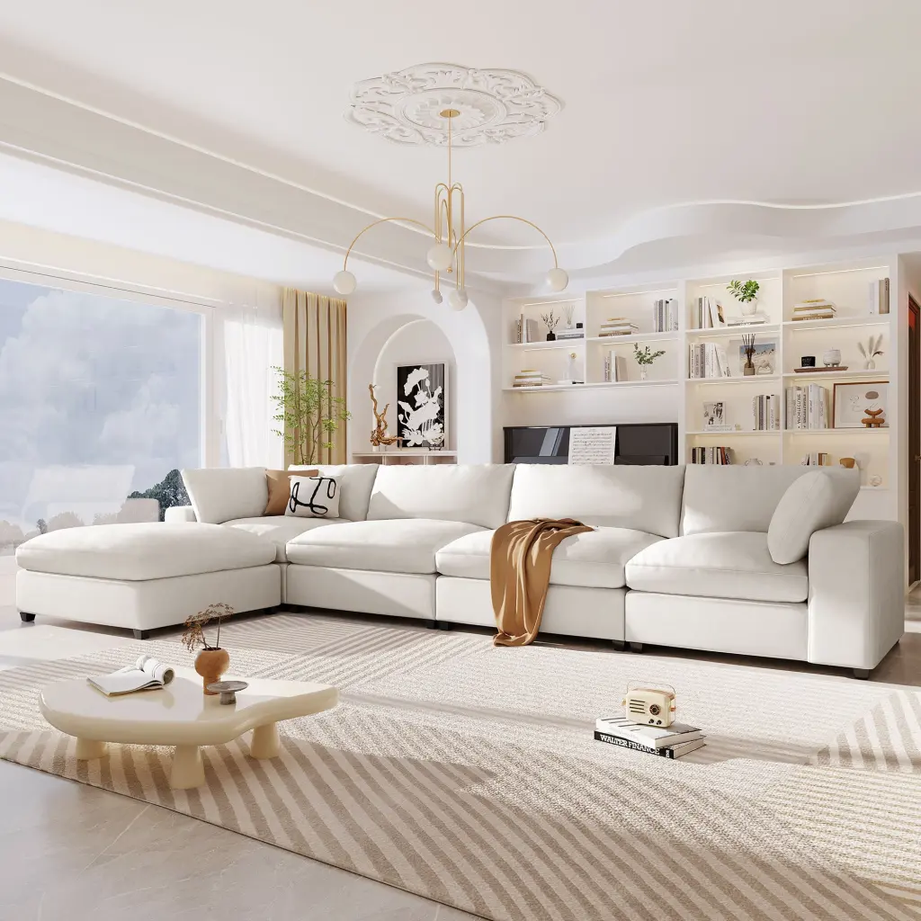 Upholstered Oversize Modular Sofa Removable Ottoman Sectional Sofa Living Room u_style