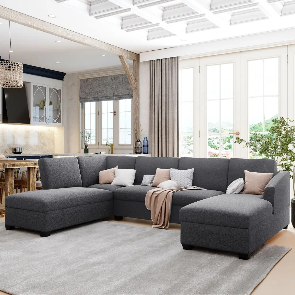 Ustyle Modern Large U Influence Sectional Sofa Double Extra Wide Chaise Lounge u_style