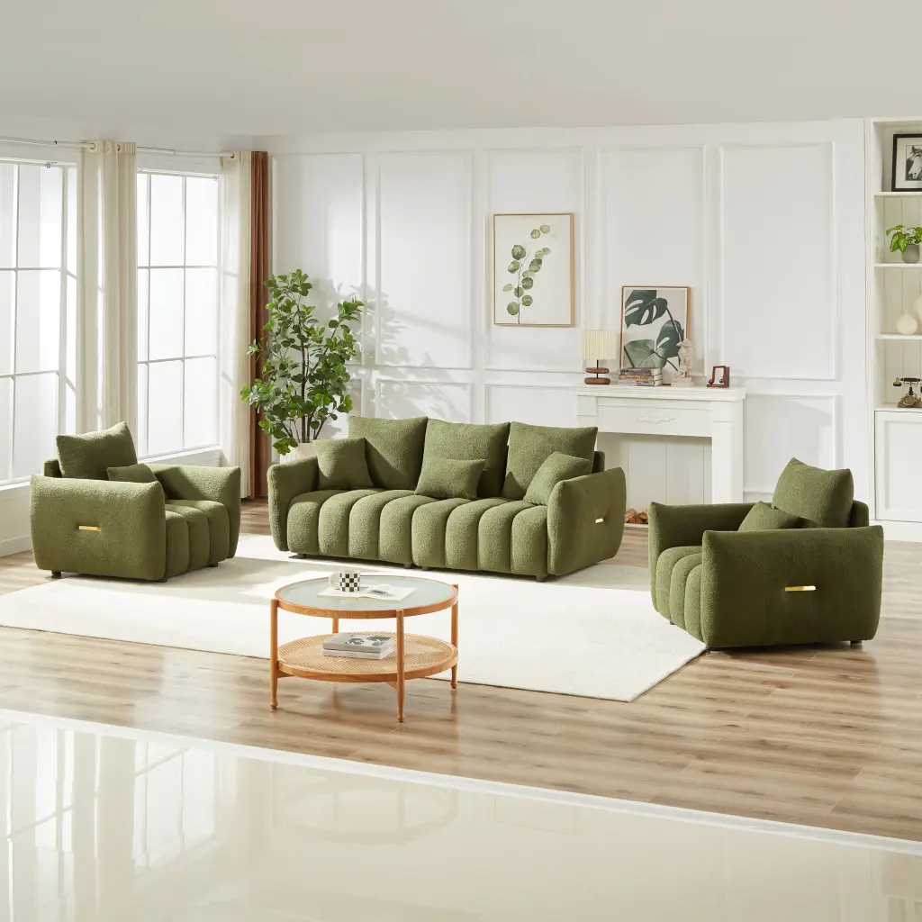 3 Seater and 1 Seater Bundle Sofa Set Modern Living Room Teddy Fabric Sofa w1193