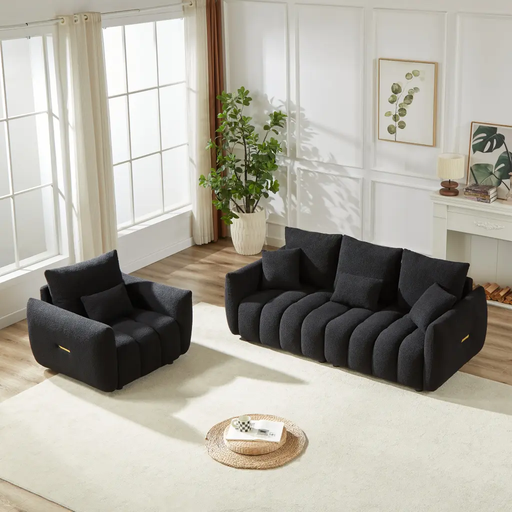 3 Seater and 1 Seater Bundle Sofa Set Modern Living Room Teddy Timber Fabric Sofa w1193