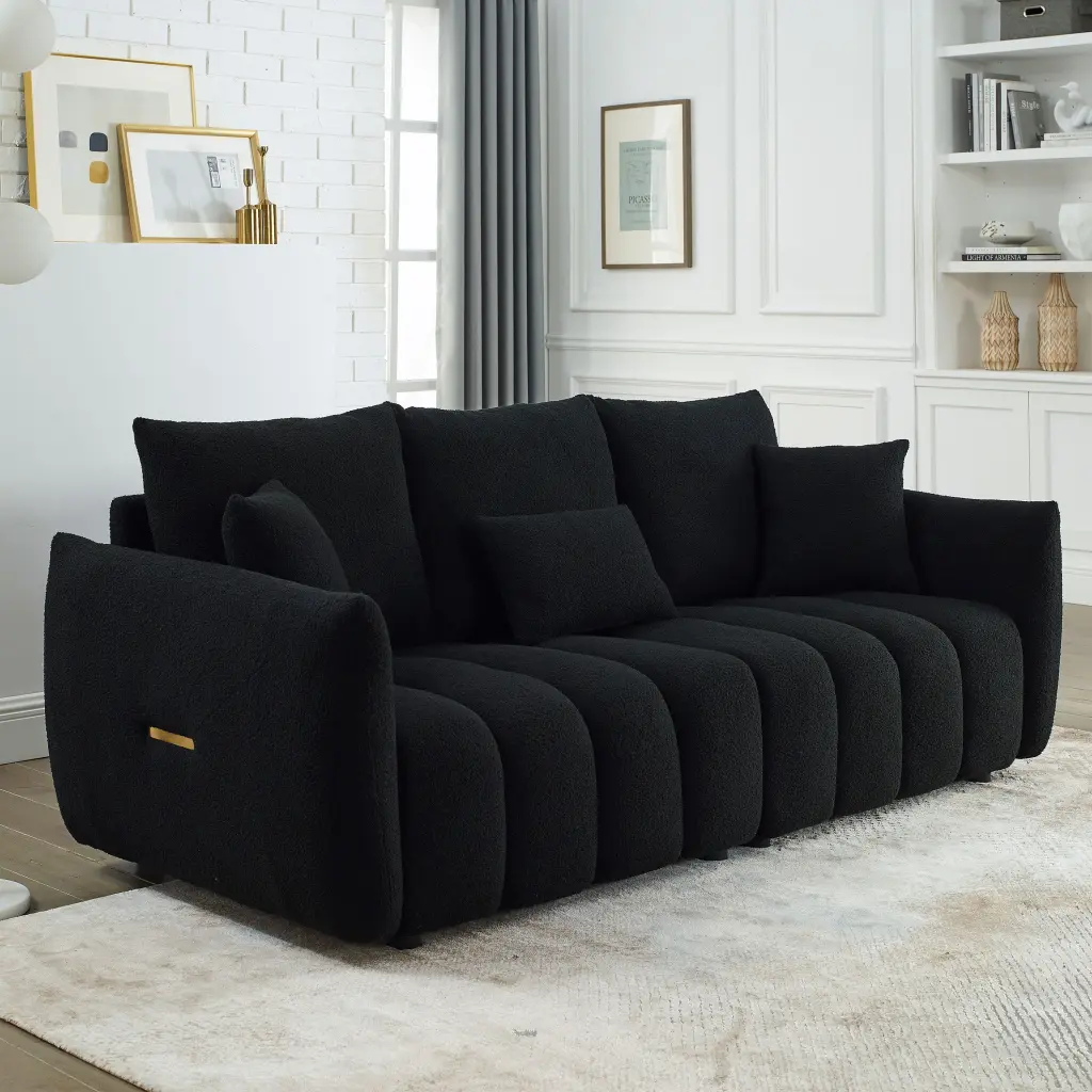 Video MH 82 Inch Luxury Teddy Material Sofa 3 Back Pillows And 3 Back w1193