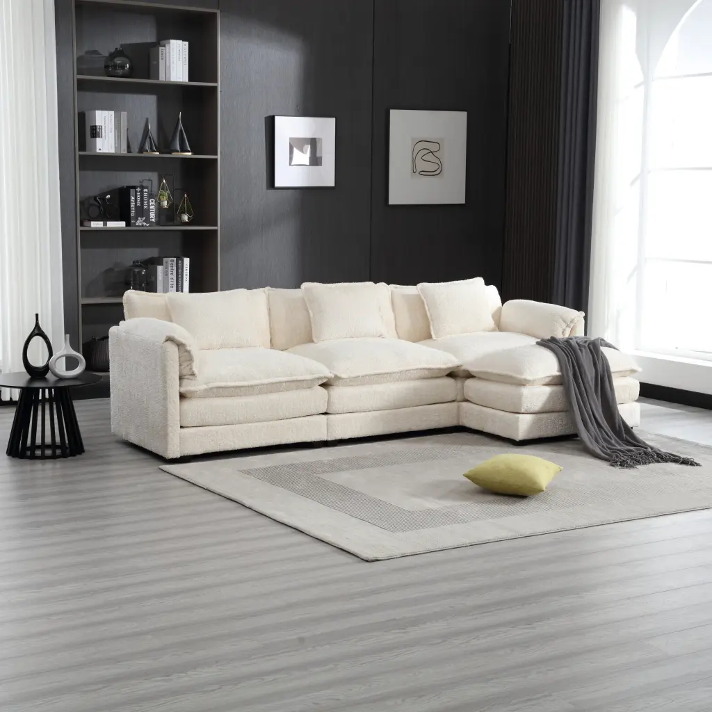 Modern Large Boucle Material L-Shaped Sectional Sofa Beige w1568 united we win