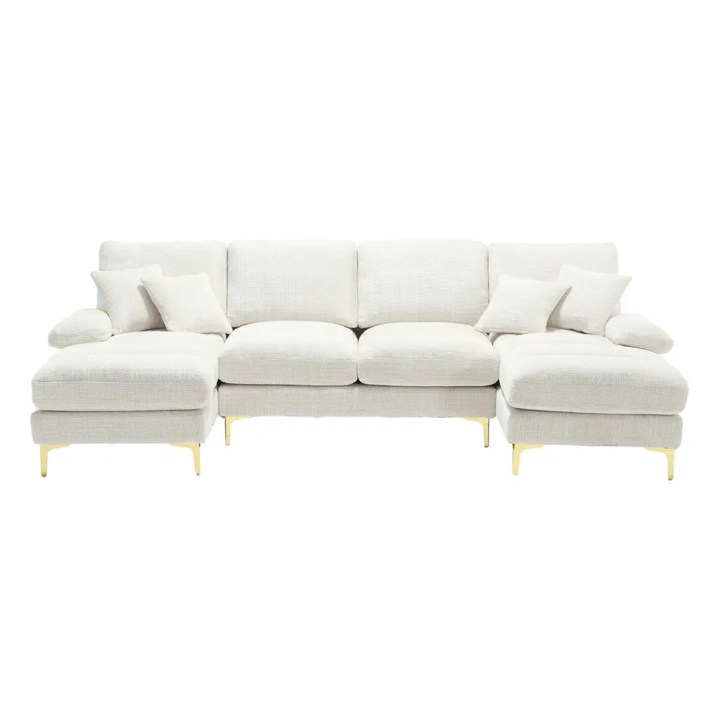 United Modern Large Chenille Fabric U Influence Sectional Sofa Beige w1568 united we win