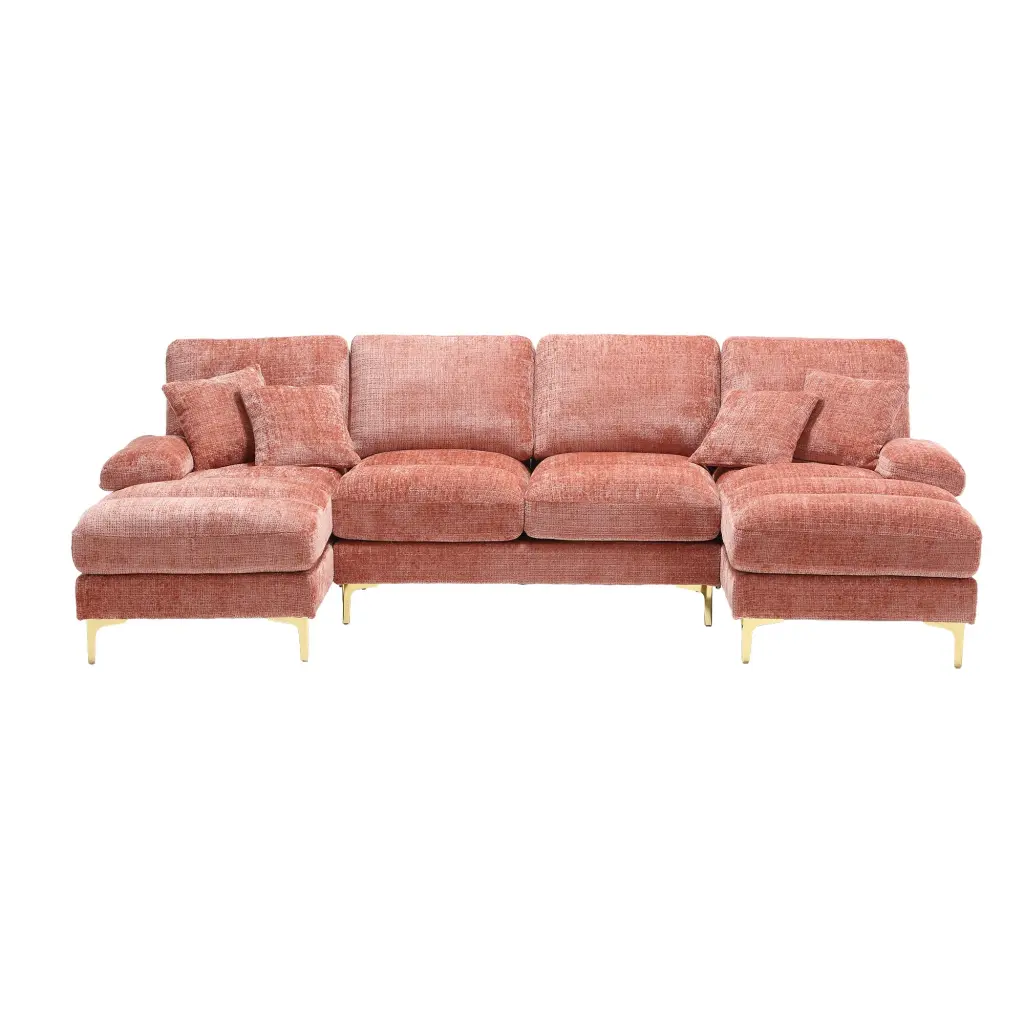 United Modern Large Chenille Sectional Sofa Pink w1568 united we win
