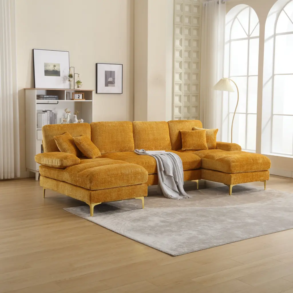 United Modern Large Chenille U-Shaped Sectional Sofa Yellow w1568 united we win