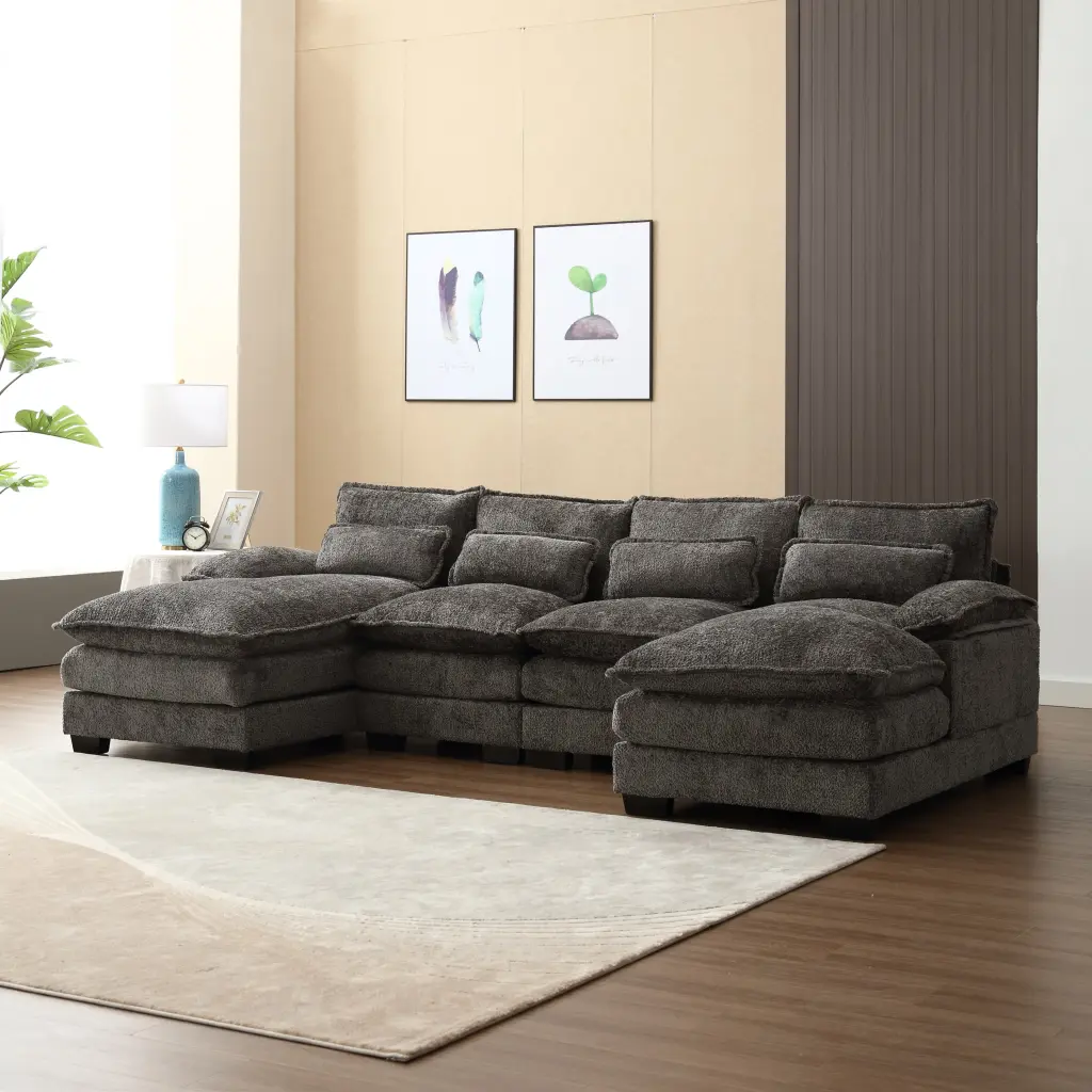 United We Win Modern Large Chenille Fabric U Influence Sectional Sofa Gray w1568 united we win