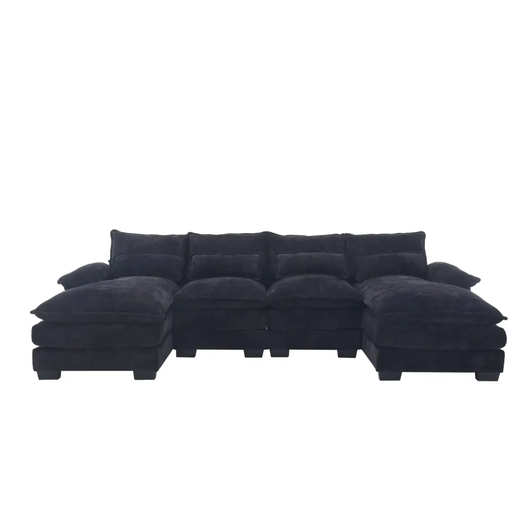 United We Win Modern Large Chenille Material U Shape Sectional Sofa Black w1568 united we win