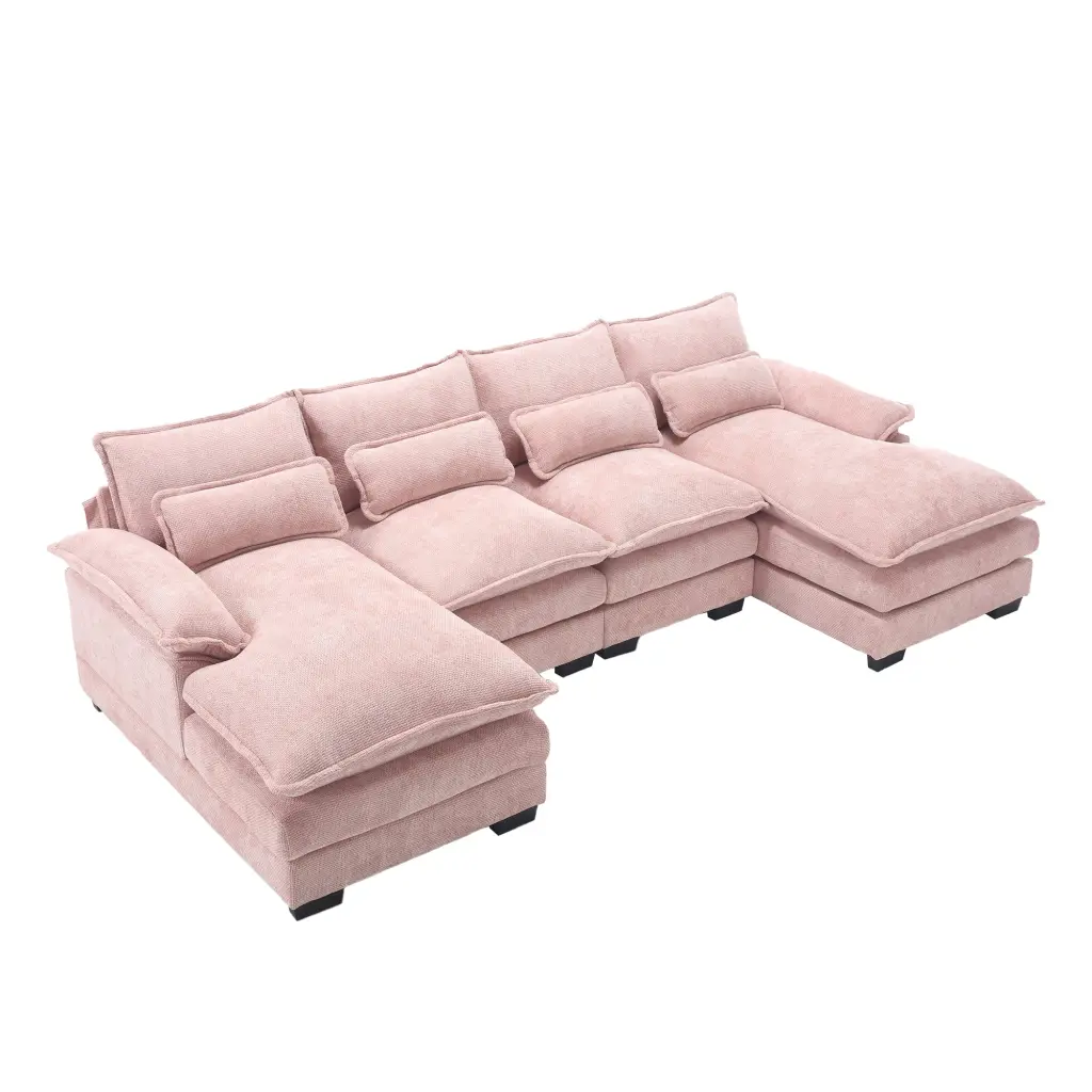 United We Win Modern Large Chenille Material U Shape Sectional Sofa Pink w1568 united we win