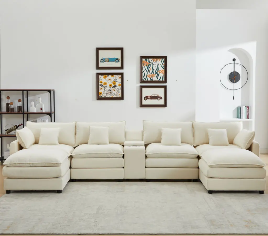 4-Seat Upholstered Sectional Sofa Couch Living Room Comfortable Modern L-Shaped Couch w2915
