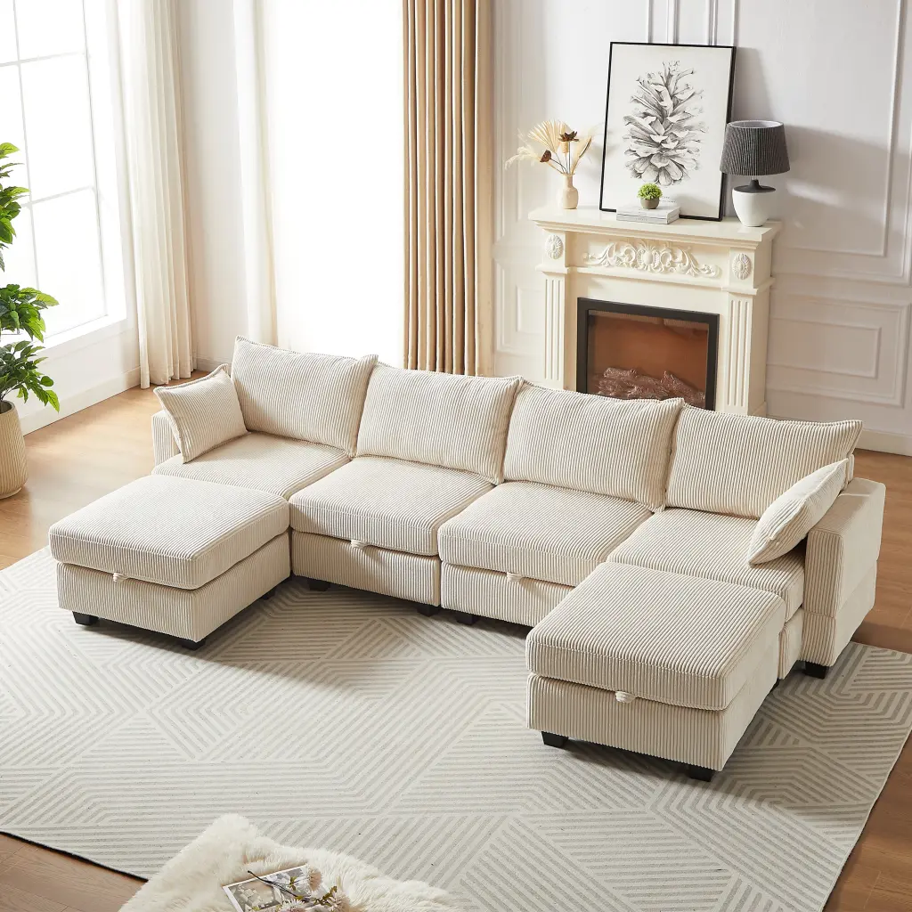 113.5 Inch Modular Sectional Corduroy Sofa Sectional Couches Living Room welike furniture