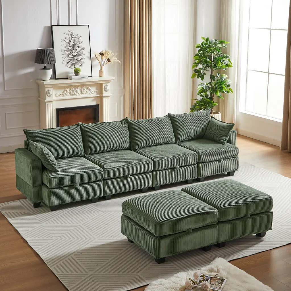 113.5 Modular Sectional Corduroy Sofa Sectional Couches Living Room welike furniture