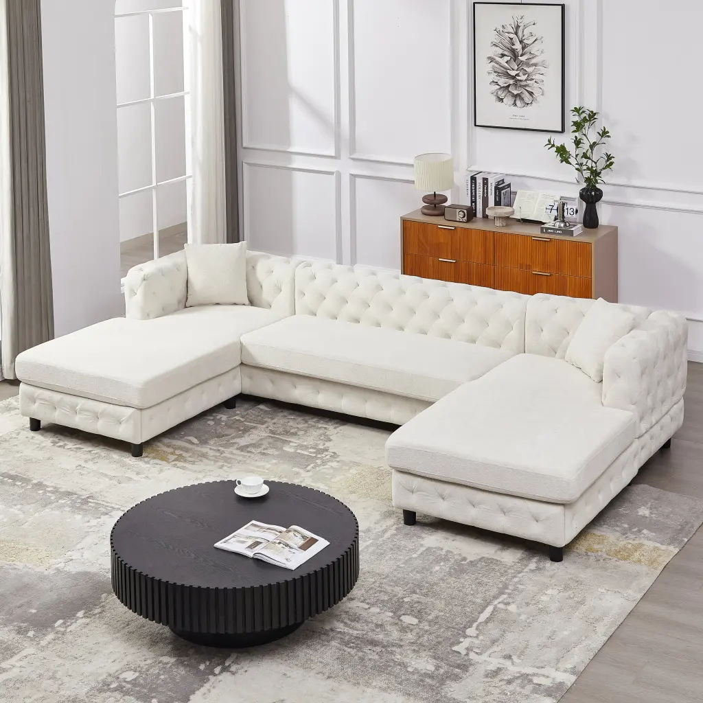 126 Inch Modern Chenille Three Piece Sofa Set Pull Point Design welike furniture
