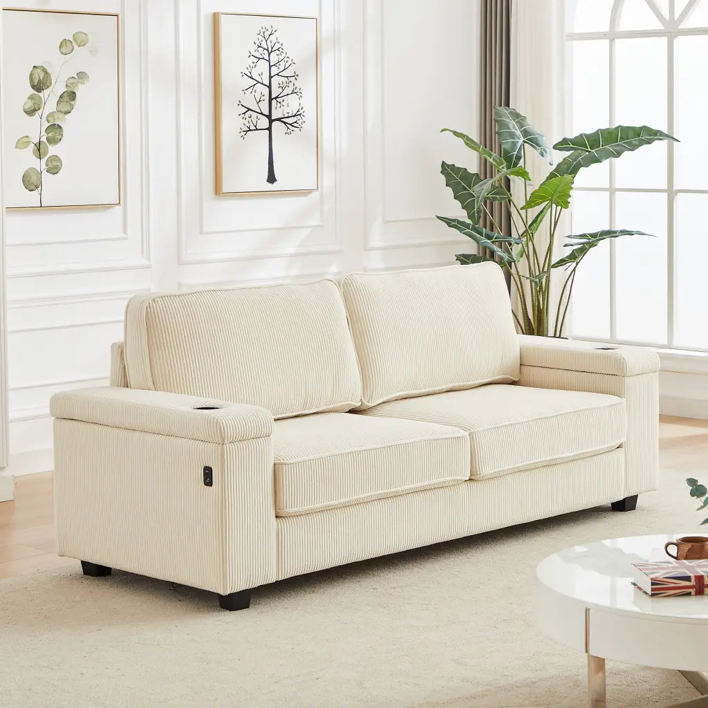 86.5 Inch Sofa Couch Deep Seat Sofa Two Storage Spaces welike furniture