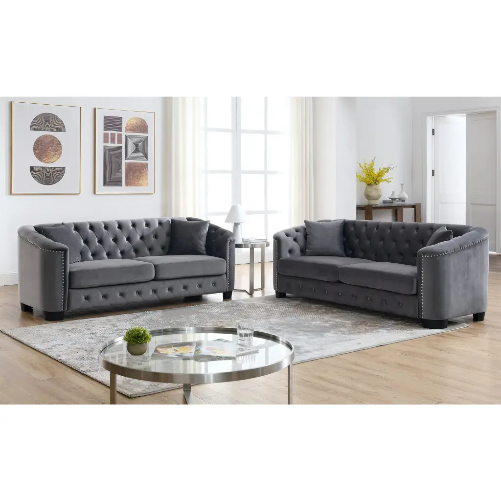 3 Seater Combination Sofa Velvet Grey Grey Foam Velvet 6 Seat welike furniture